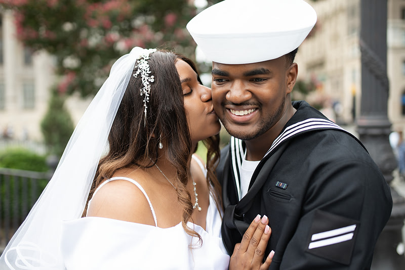 NYC City Hall wedding portrait outside the Marriage Bureau, downtown Manhattan