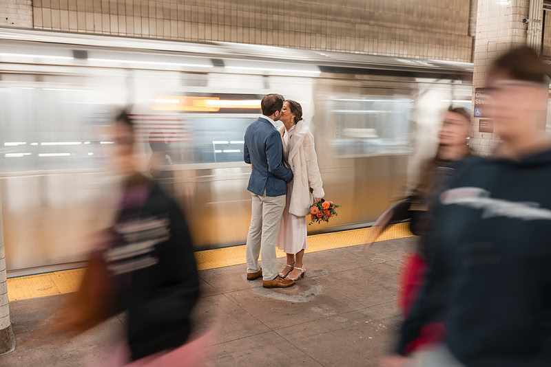 Chambers Street subway kiss with long exposure, classic NYC motion